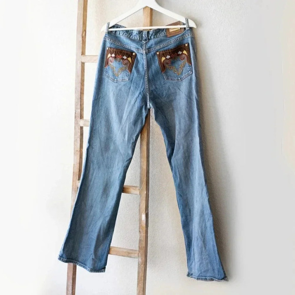 Vintage Lawman Jeans Sz 14/15 Western Bootcut Embroidered Gold Patchwork Arrows - Picture 7 of 12